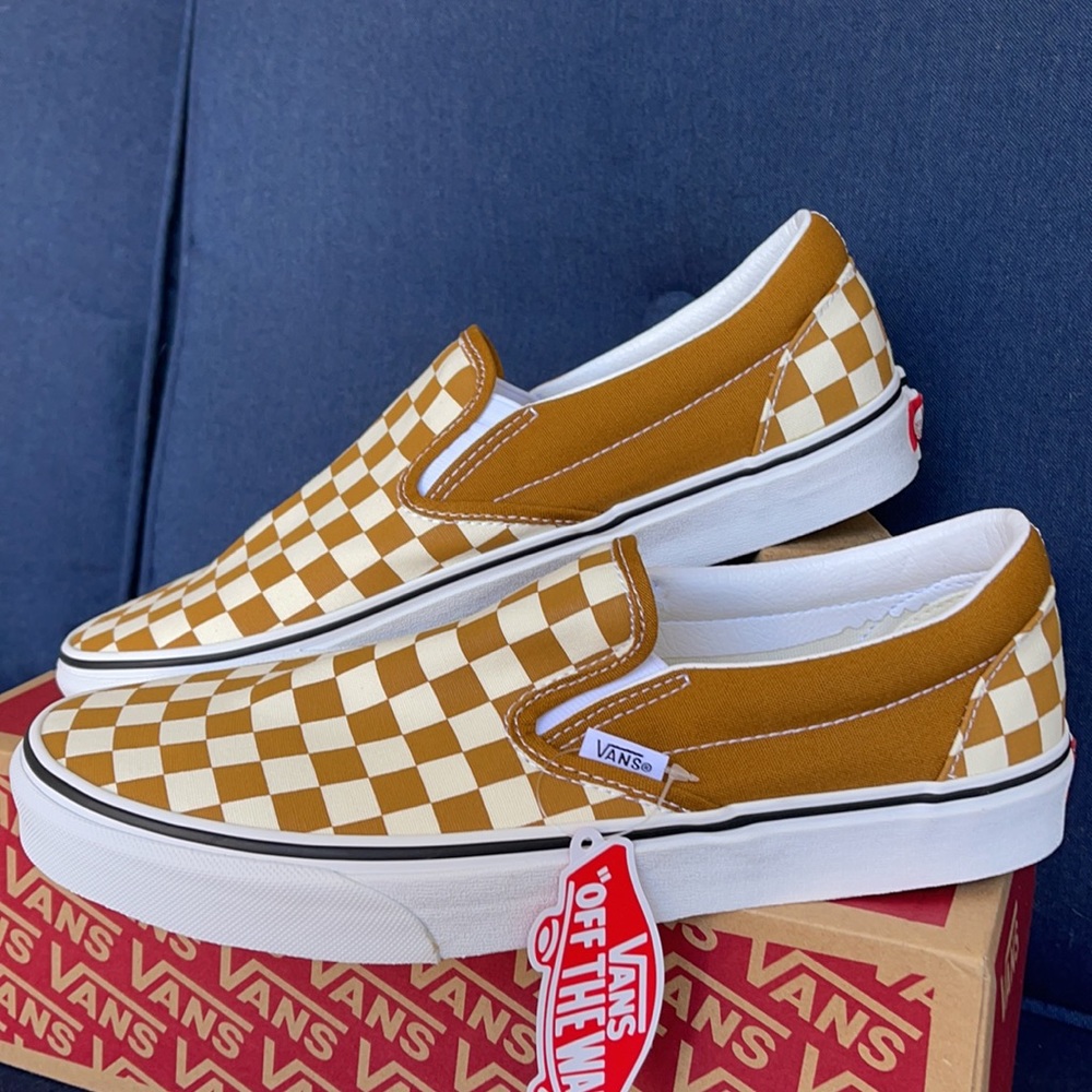 Vans Classic Slip-On Checkerboard Goldenbrown/True White MENS - Picture 9 of 16